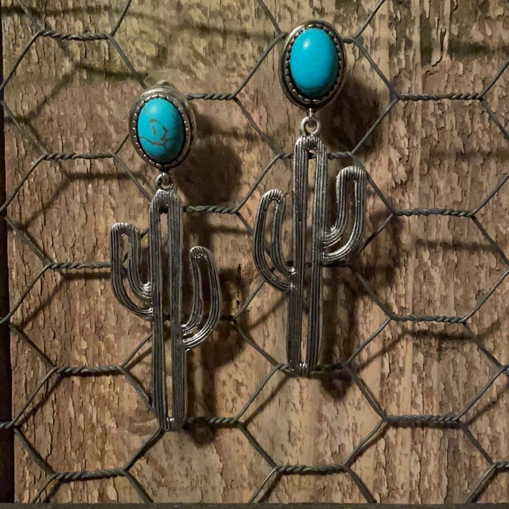 Cactus post turquoise earrings